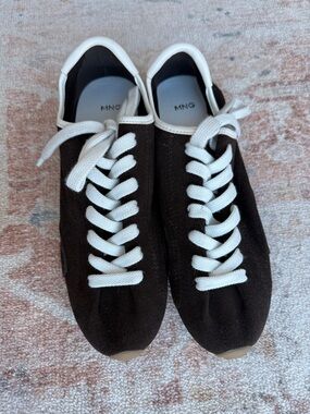 Mango Brown Suede Sneakers with White Laces and Trim